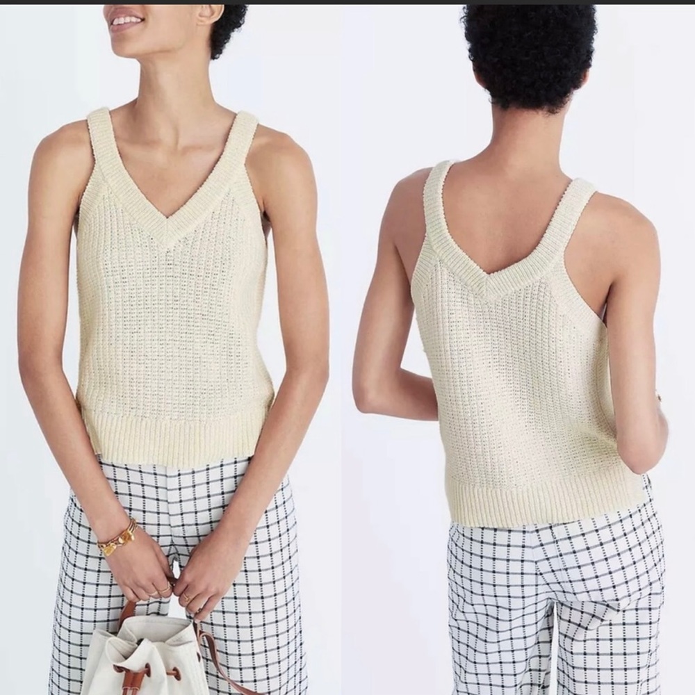 Madewell Stockton Sweater Tank Top White V-Neck Size S